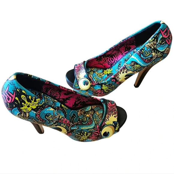 Iron Fist Oh No Women's Vegan Leather Multicolor Platform High Heels Size  US 5. - Picture 8 of 11